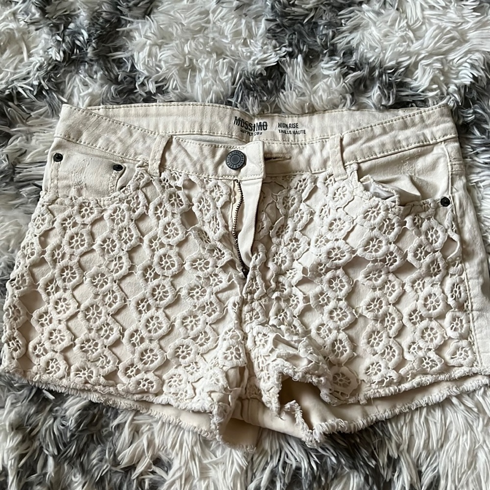 Cream shorties with flower embroidery